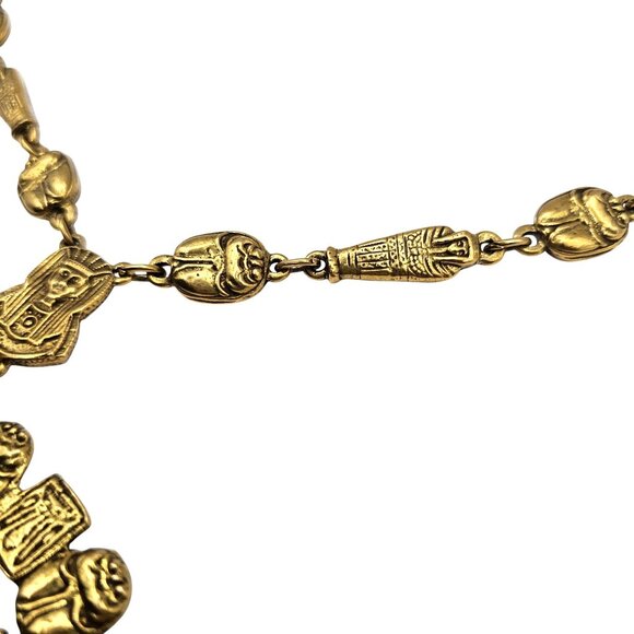 Goldette 1970s Egyptian Revival Gold Tone Necklace Cartouche & Scarab Motifs - Picture 8 of 16